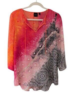 Pink Orange and Black Abstract V-Neck Tunic